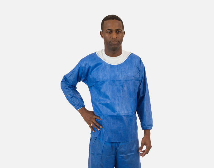 Enviroguard SMS Soft Scrubs Denim Blue Long Sleeve Shirt , Elastic Wrist