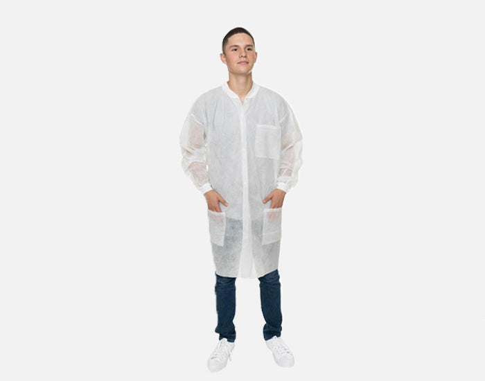 Polypropylene Lab Coat, Three Pockets, Knit Wrist & Collar