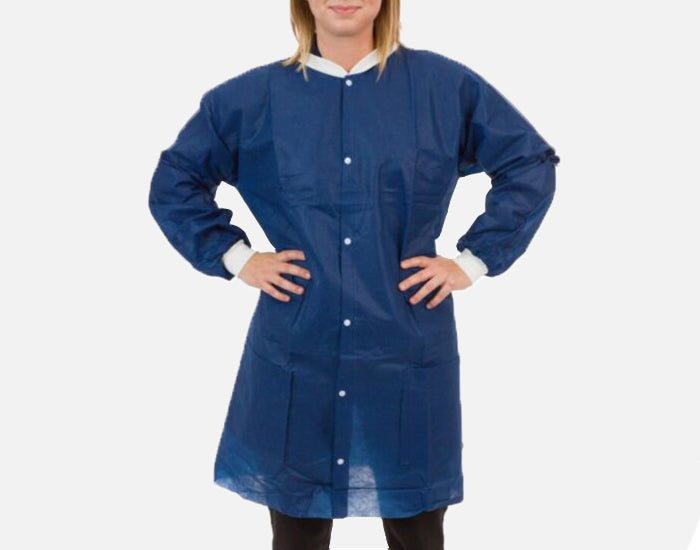 55Gr Dark Blue Lab Coat W/ Knit Wrist & Collar