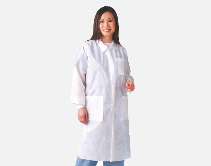 Lab Coat, Disposable, White, Multilayer, Knit Cuff