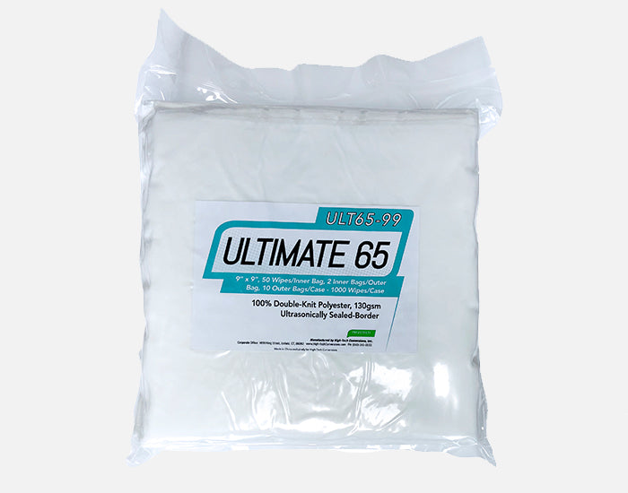 ULTIMATE 65™ Double-Knit Polyester Cleanroom Wipes, Ultrasonically Sealed-Border